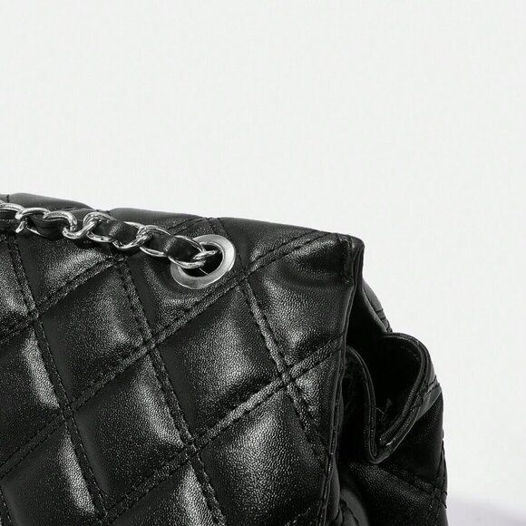 Black Elegant Women's Large Capacity Rhombic Pattern Crossbody Bag - Picture 8 of 12